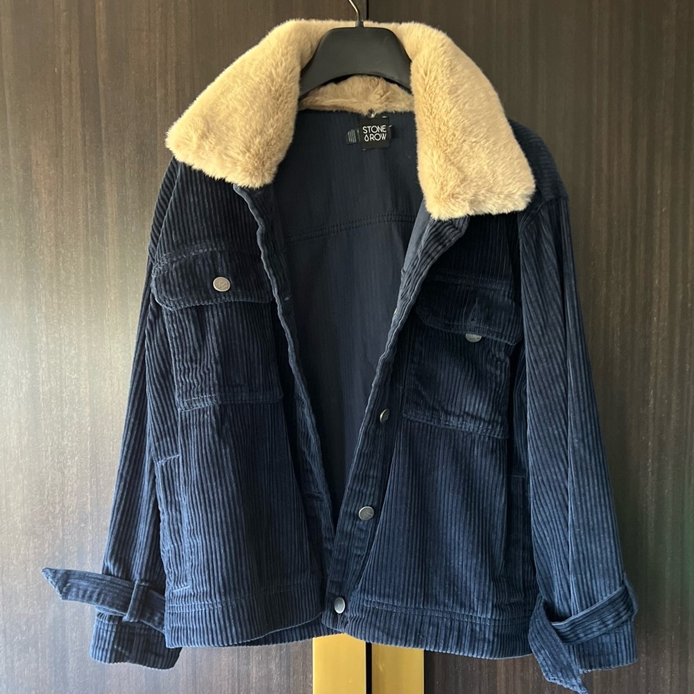 Like-New, Navy Blue Corduroy Faux Fur